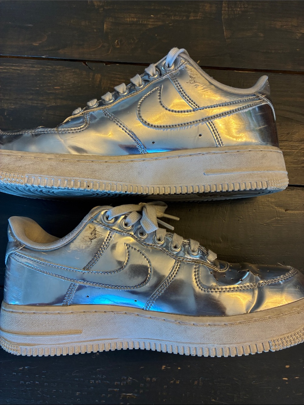 Nike Women's Air Force one Sneakers in Metallic Silver - Picture 9 of 13